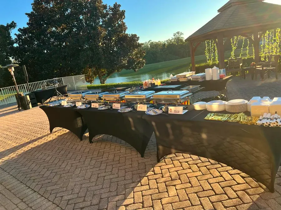 Chef Liu hibachi catering setup at lakeside venue in NW Florida